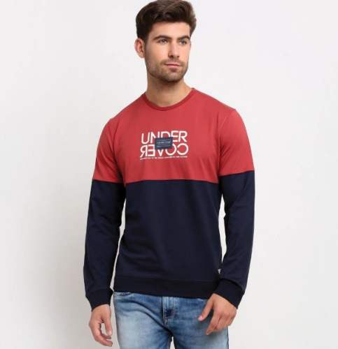 Red And Blue Mens Round Neck Tees