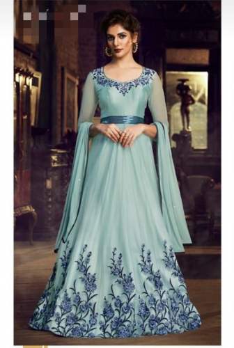 Stylish Sky Blue Ladies Gown by Sajan Sarita Nx