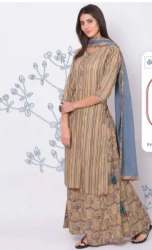 Beige Color Fancy Kurti Sharara Suit 