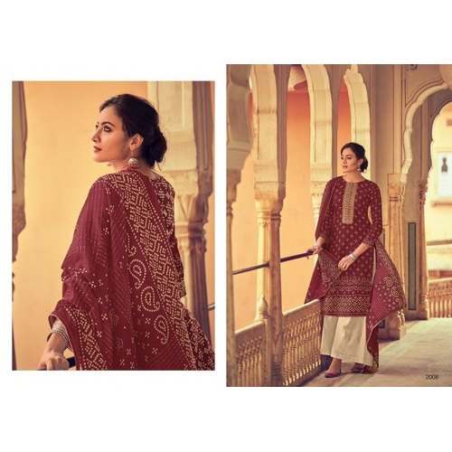 Ladies Maroon Jaipuri Print Cotton ready Suit