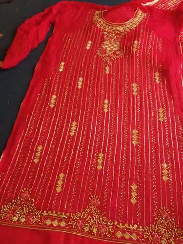Elegant Red Heavy Semi Stitched Suit 