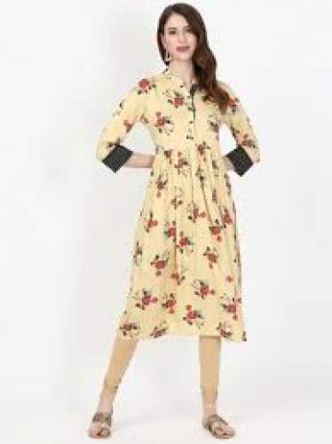 Light Cream Flower Printed Kurti  by Sai Creation