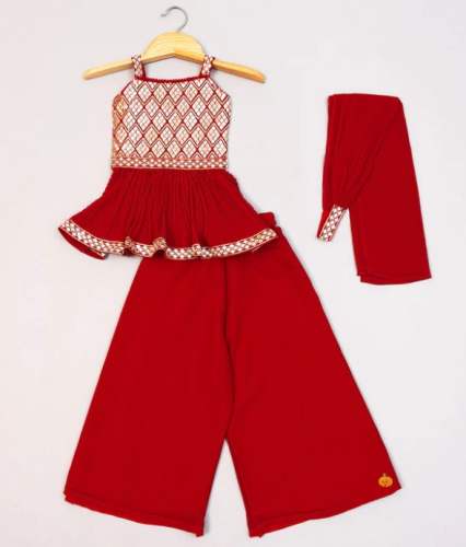 Stylish Red Kids Girls Sharara Suit  by Mumkins Kids Wear