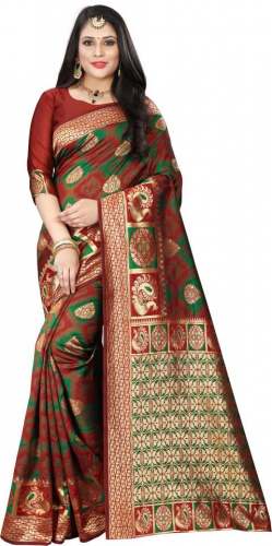 Buy Banarasi Jacquard Saree By Om Shantam Sarees by Om Shantam sarees