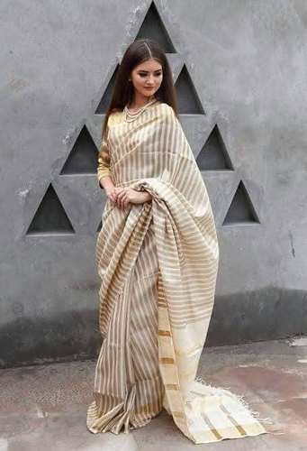 Kota Organza With Zari Stipped Pallu Saree by Royal Handloom Fabrics