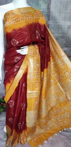 Ladies Semi Linen Batik Print Saree by Royal Handloom Fabrics