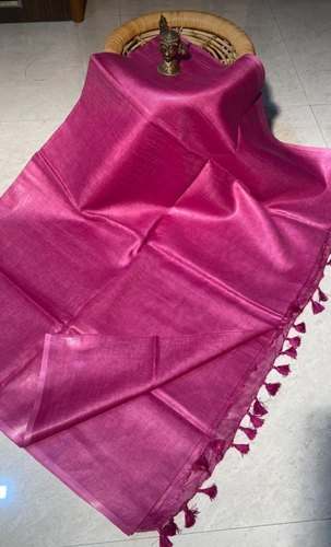  Plain Pure Linen Saree for Ladies