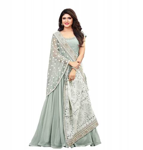 Womens Pista Color Heavy Gown with Dupatta
