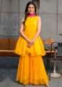 yellow-readymade-bandhej-sharara-suit