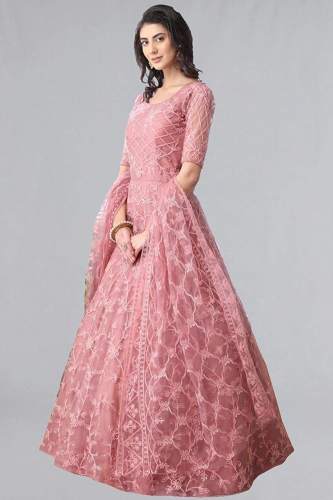 Bollyclues Womens Net Embroidered Semi Stitch Gown