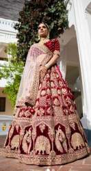 Heavy Zardoshi Work Bridal Velvet Lehenga 