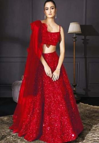 RED VELVET SEQUENCE PARTY WEAR LEHENGA