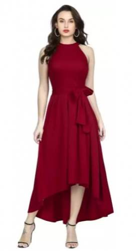 Solid Rayon Blend Stitched Flared Gown
