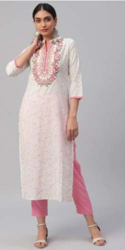 White Embroidered Cotton Kurta