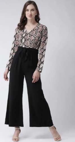 Women Black & Pink Printed Basic Jumpsuit by Fashionistas Closet