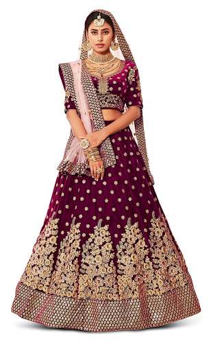 Zeel Clothing Womens Velvet Bridal Lehenga 