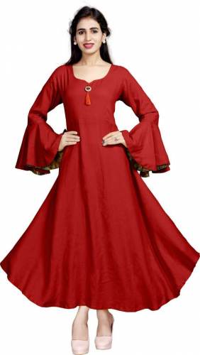 Buy Avisha Solid Rayon Blend Stitched Flared Gown by Avisha