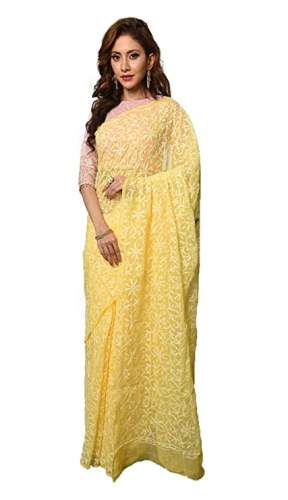 Buy Chikankari Georgette Saree By HerClozet by HerClozet