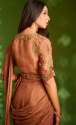 Brown Georgette Pre-draped Saree With Blouse thumb 1