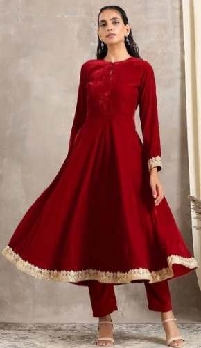 Solid Flared Velvet Kurti by Soch Store