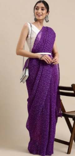 Violet Floral Pure Georgette Bandhani Saree