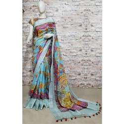 Trendy Digital Print Linen Saree