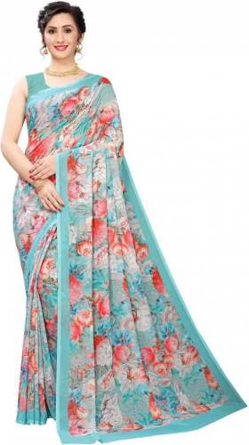 Buy Floral Print Georgette Saree By Fevinaa Brand by Fevinaa