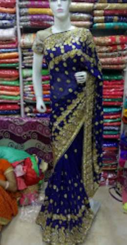 Trendy Full Work Navy Blue Ladies Saree by R D Fashion