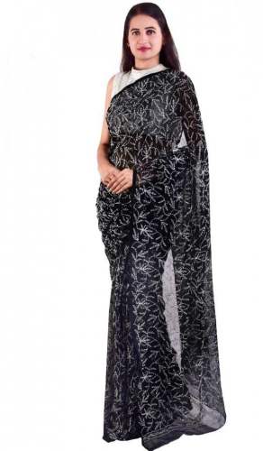 Buy Black Lavangi Chikankari Saree At Wholesaler by Lavangi