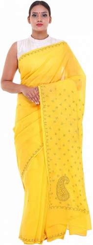 Buy Lucknow Chikankari Cotton Saree By Lavangi by Lavangi