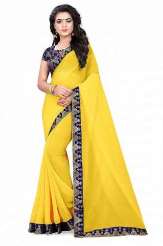 Buy DC Brand Yellow Chiffon Saree At Wholesale by DC