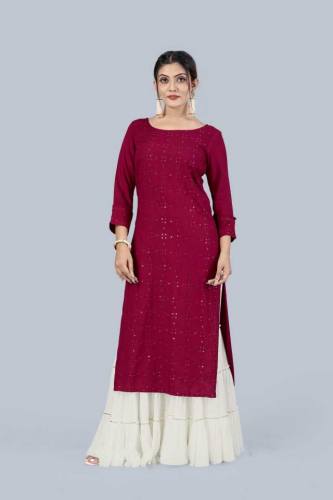 Buy Embroidered Rayon Straight Kurta For Women