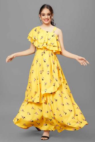 Buy Yellow Floral Printed Gown By Fashion Dream by Dream Fashion