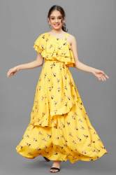 Buy Yellow Floral Printed Gown By Fashion Dream