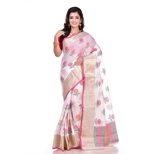 Buy Naveera White Cotton Banarasi Saree At Retail by Naveera