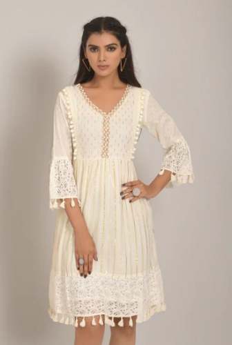 Tunic Style Cotton Blend Off White Dress by Navlik by Navlik