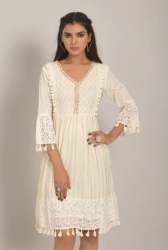 Tunic Style Cotton Blend Off White Dress by Navlik