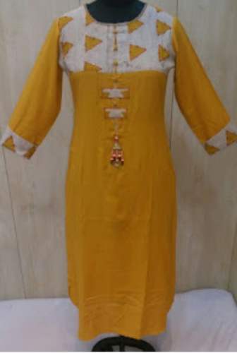 Mustard yellow Casual Wear Kurti  by Puppet House Of Kutch Art