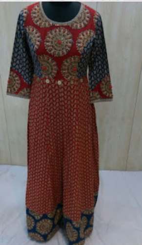 Printed Cotton Long Gown Kurti  by Puppet House Of Kutch Art