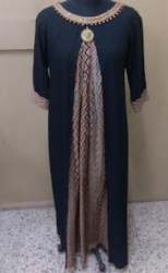 Rayon Blue Jacket Style Printed Long Kurti 