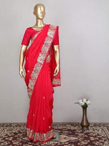 Designer Red Heavy Lace Saree Collection  by Bridal The Lady s Dreamland