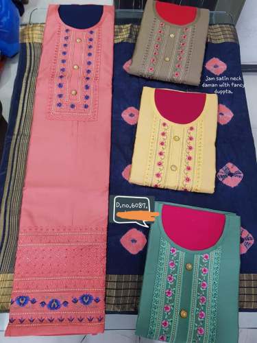 Jam Satin Neck With Fancy Dupatta Dress Material 
