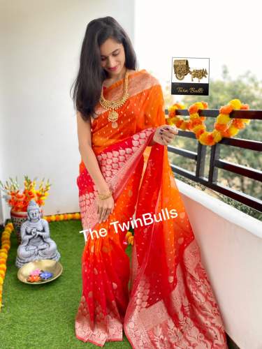 All Over Booti Weaving Soft Silk Banarasi Saree by Shamim Ahmed and Sons