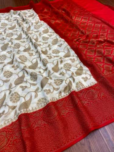 Banarasi Semi Dupiyan Soft Silk Saree with Resham Work by Shamim Ahmed and Sons