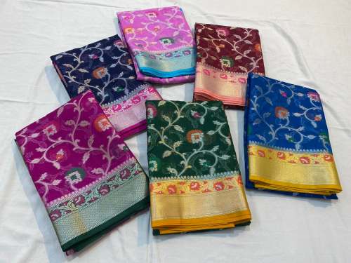 Banarasi semi georgette soft silk saree with meenakari weaving  by Shamim Ahmed and Sons