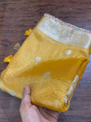Exclusive Tissue Silver Booti Shiny Soft Silk Saree
