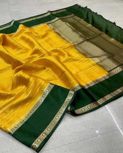 Fancy Zari lining Banarasi Warm Dyeable Soft Silk Saree