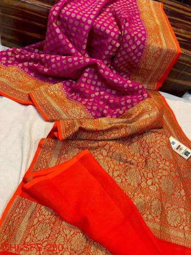Golden Zari Weaving Georgette Soft Silk Saree