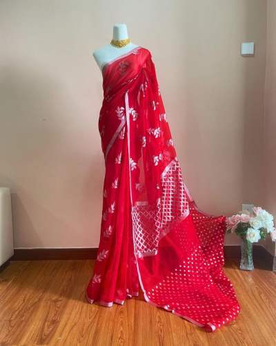 Latest dybel imli patti Banarasi kora organza saree 