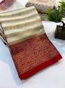 Red and White Banarasi Soft kattan Silk Sarees for Durga Puja thumb 1